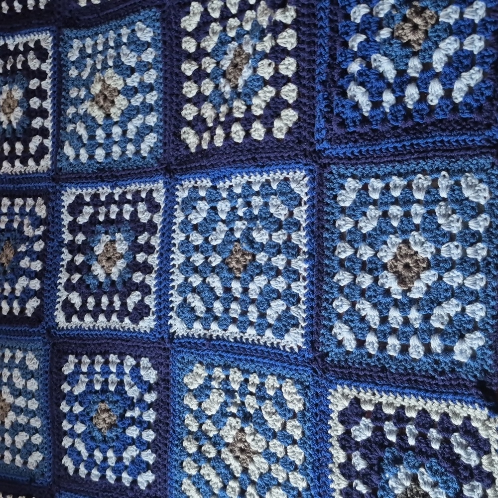 Handmade Lap Afghan Blues And Gray 50" X 36" New And Never Used Comfy Warm Gift - Picture 2 of 6